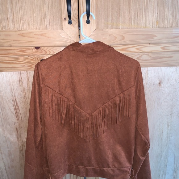 Shein brown faux soft suede fringed shacket jacket size L - Picture 3 of 4